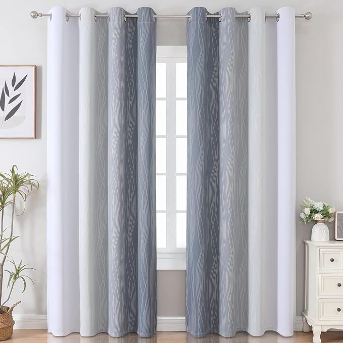 Grey and Greyish White Ombre Blackout Curtains - Image 2