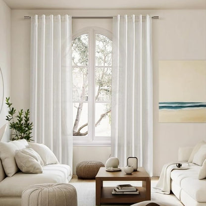 Cream Semi Sheer Linen Curtains 102 Inch Long Curtains Back Tab Rod Pocket 2 - Image 7