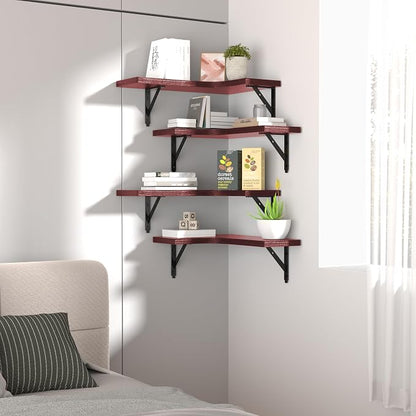 ROMGUAR CRAFT Corner Floating Shelves Wall Mounted Set of 4, Rustic Wood - Image 7