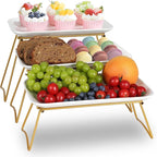 HAPPY KIT 3 Tier Serving Tray Set with Gold Freely Combinable Rack,12 Inch Tiered Tray Stand,Widened Porcelain Platters,Decor Cupcake Stand for Christmas Party Display,Dessert Trays Collapsible