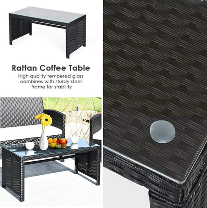 Tangkula Patio Wicker Conversation Furniture Set, Patiojoy Sofa & Table Set w/4 - Image 7