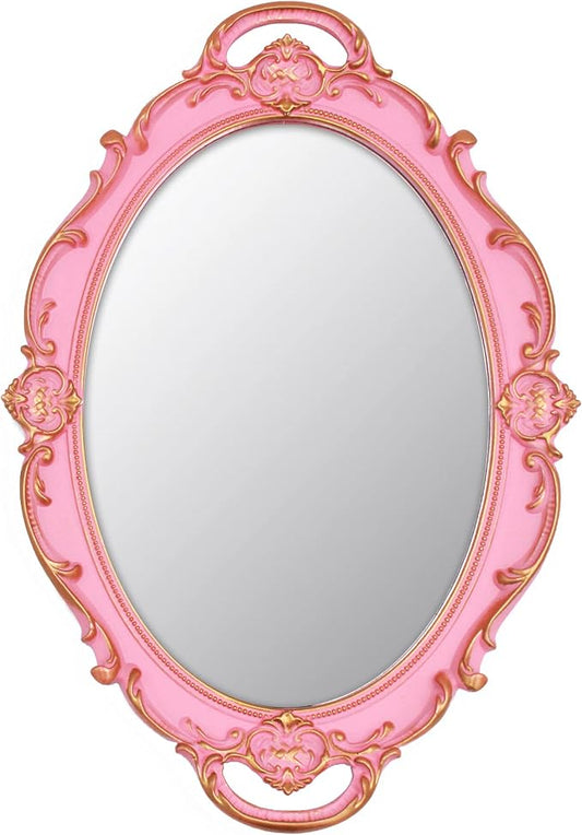 YCHMIR Vintage Small Mirror 14.5 x 10 inch Oval Pink Wall Mirror by YCHMIR