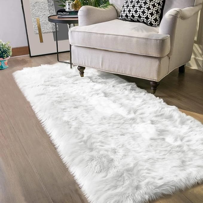 Latepis 2x6 White Runner Faux Fur Sheepskin Rug by Latepis