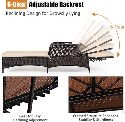 COSTWAY PE Rattan Chaise Lounge Chair, 6 Gear Adjustable Recliner - Image 4