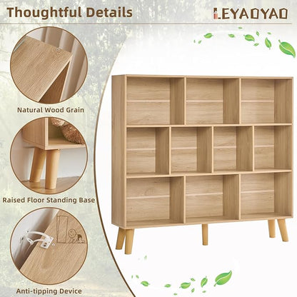 LEYAOYAO 10 Cube Bookshelf, 3 Tier Modern Wide Bookcase - Image 5