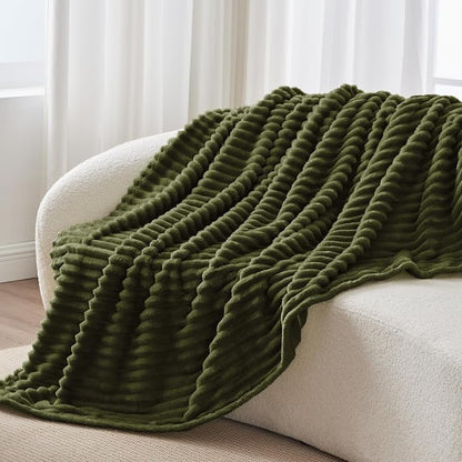 BEDELITE Ribbed Twin Blanket for Couch & Bed, Olive Green, Warm Yet Lightweight - Image 3