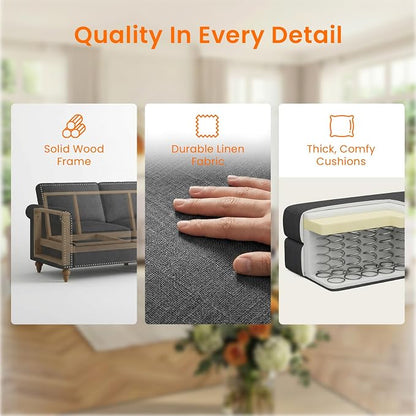 2 Piece Living Room Sofa Sets, Modern 3 Seater Sofa and Armchair Sets, Linen - Image 4