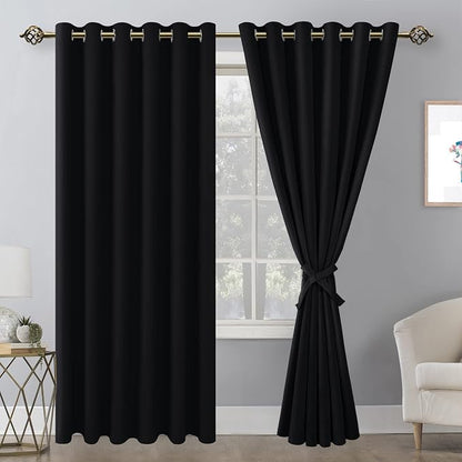 Grommet Blackout Curtains for Bedroom 70 x 84 Inches Black 2 Panels | Thermal - Image 8