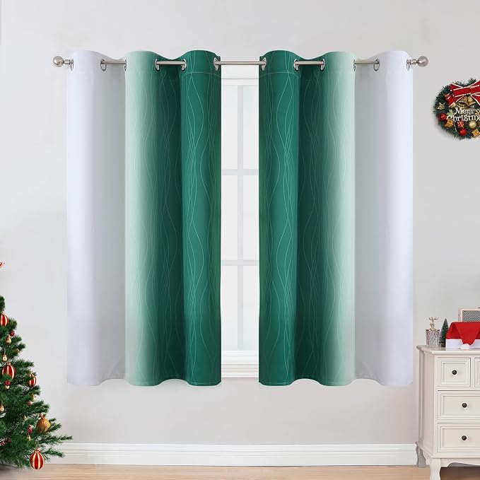 Green and Greyish White Blackout Curtains 42Wx45L 2 Panels | Ombre Curtains - Image 2