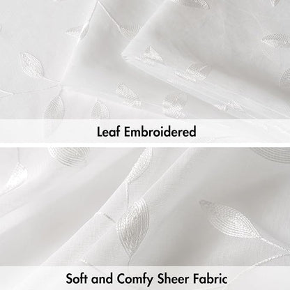 MIULEE White Sheer Curtains 2 Panels Embroidered Leaf Patterned, W52 x L96 | - Image 4