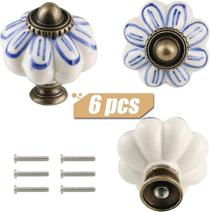 Ivory Pumpkin Knobs 6 Pack Ceramic Cabinet Knobs Vintage Drawer Pulls - Image 2