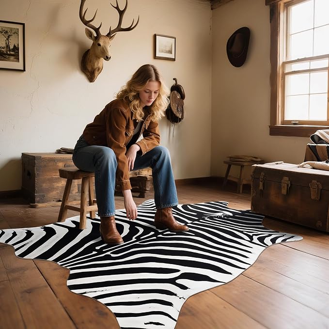 Faux Zebra Rug, Large Zebra Print Rug Animal Hide Rugs, 6.2 x 5.2 Ft | Print - Image 7
