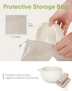 Traditional Matcha Bowl with Spout, Ceramic Matcha Tea Bowl (Chawan), Matcha Mixing Bowl for Whisking Matcha, Ivory White (18 Ounce)