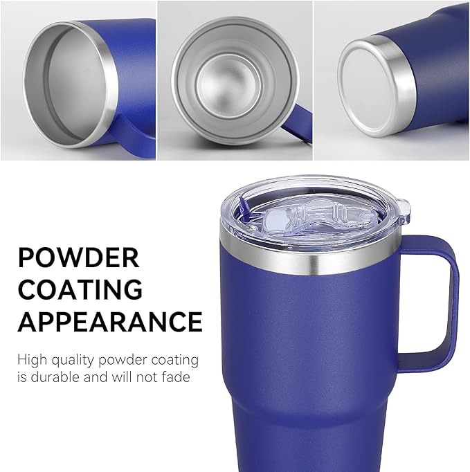 VEGOND 20 oz Tumbler Bulk with Handle Lid and Straw, Stainless Steel Insulated Travel Coffee Mug Set, Spill Proof Double Wall Metal Tumblers Cups, Royal Blue 6 Pack