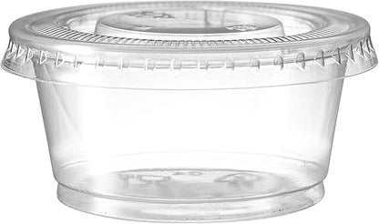 Portion Cups with Lids (2 Ounces, 200 Pack) | Disposable Plastic Cups for Meal Prep, Portion Control, Salad Dressing, Jello Shots, & Medicine | Small Plastic Condiment Container