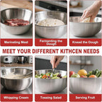 3-Piece Stainless Steel Mixing Bowls Set (6.69" 7.48" 8.27" inch) - Food Grade 304 with Measurement Marks, Dishwasher Safe & Stackable - Perfect for Baking, Salad Making, Meal Prep and Kitchen Use