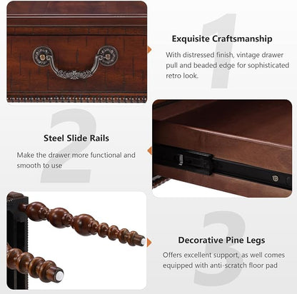 Retro Wooden Side End Table Vintage Nightstand Bedside Table - Image 4