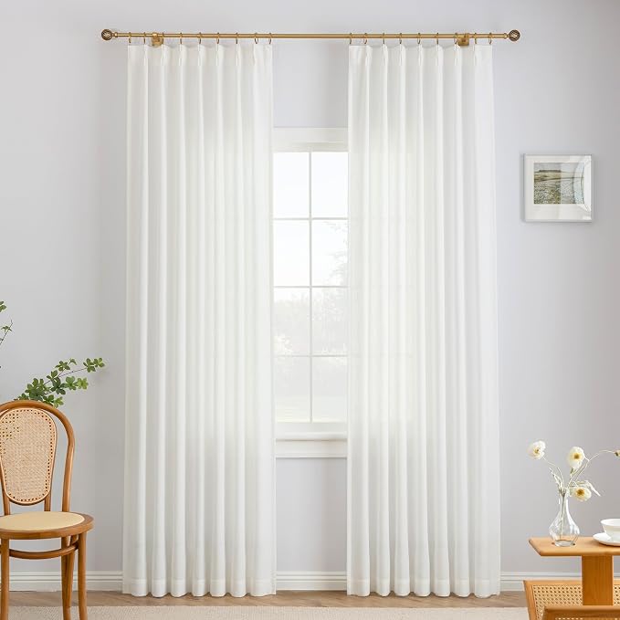 Liz Pinch Pleated Linen Curtains 90 Inches Long, Light Filtering Curtains by THREEGIRLSHOME