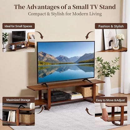 Tiita TV Stand with Storage for TVs up to 65'', Bamboo TV Console Entertainment - Image 4
