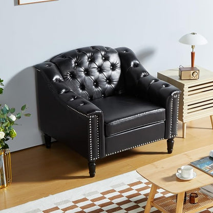 LEVNARY Chesterfield Chair Leather, Upholstered Sofa Chair - Image 3
