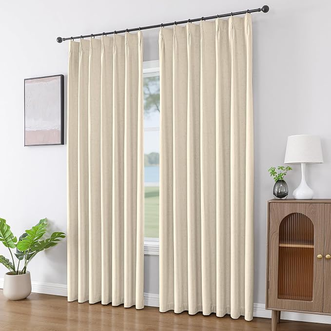 Joydeco 100% Blackout Pleated Curtains, Linen Window Curtains 2 Panel Sets 108 - Image 4