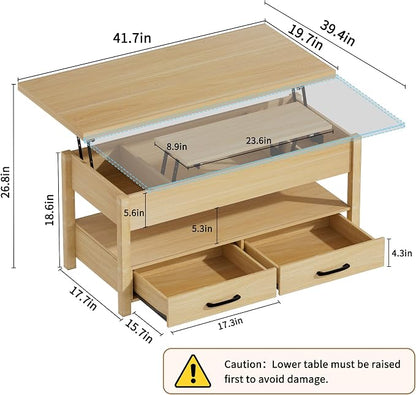 SYESWAY 42'' Lift Top Coffee Table, 4-in-1 Multifunctional Lift Coffee Table - Image 3
