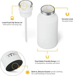 RTIC Little Journey Bottle with Straw, Insulated, Stainless Steel, Metal, Double Wall Vacuum-Insulation, Ceramic-Lined, Leak-Proof Lid, BPA-Free Water Flask for Sports, Travel, White