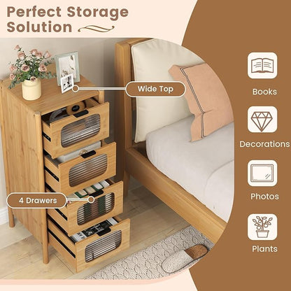 Giantex 4 Drawer Storage Cabinet, Bamboo Storage Organizer - Image 4