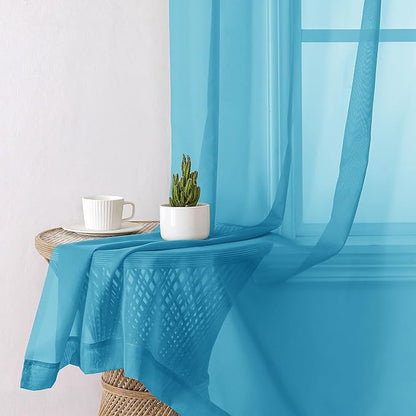 Turquoise Sheer Curtains 84 Inches Long 2 Panels, Light Filtering Voile Curtain - Image 4