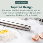 Ultra Cuisine French Rolling Pin for Baking – Use with Pizza, Cookie, and Pastry Dough, Fondant and Pie Crust – Tapered Design Bread Roller Pin, Stainless Steel 15.75-inch Large Roller Pin