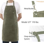 No-Tie Canvas Apron Heavy-Duty 16OZ Work Apron with Front Pocket Extra Long Straps Adjustable M–XXL