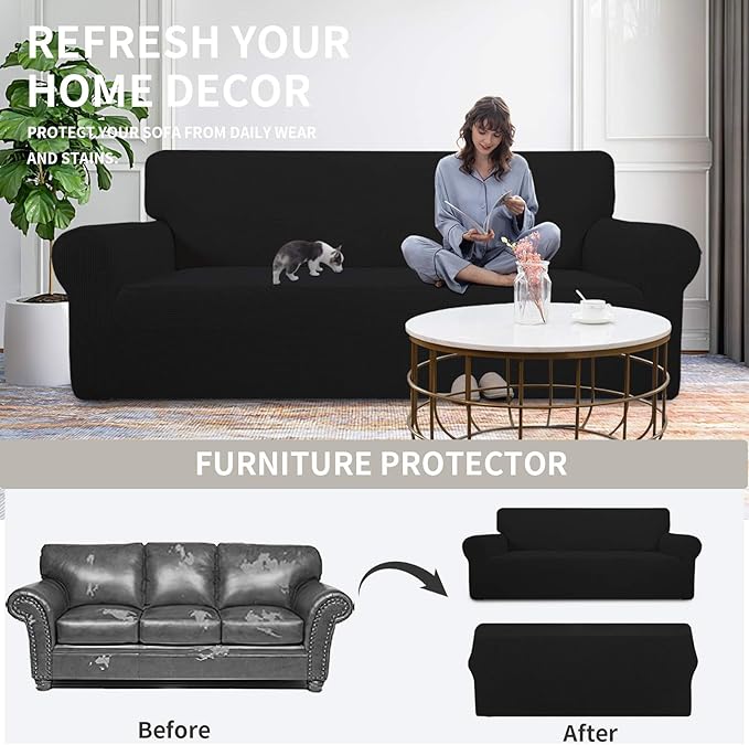Easy-Going Stretch Loveseat Couch Covers Washable Black | 1-Piece Loveseat - Image 4