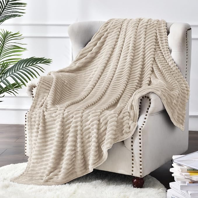BEDELITE 3D Ribbed Jacquard Linen Fleece Twin Blanket - Image 2