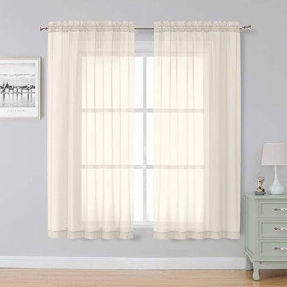 Simplebrand Cream Sheer Curtains, 2 Panels Set by Simplebrand