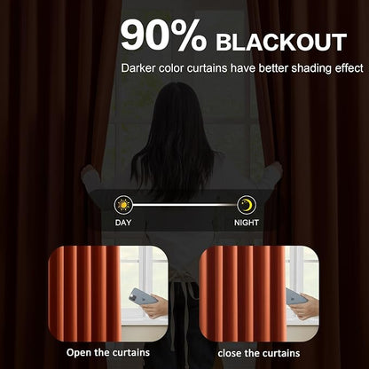 Burnt Orange Blackout Pleated Curtains Short 2 Panels Set 45 Inch Length - Image 3