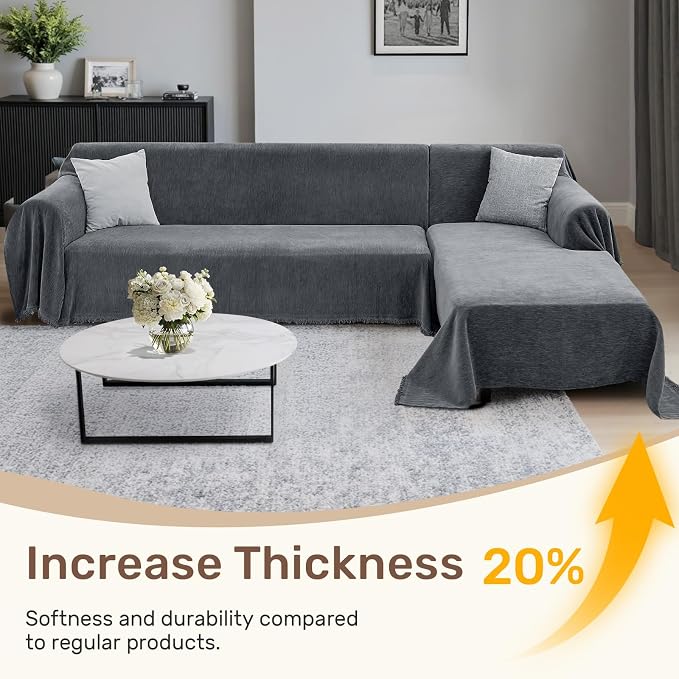 2 Pieces Sectional Couch Covers L Shaped Cover L Dark Gray | Thick Washable - Image 3