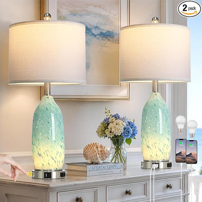 Rinweey 26" Bule Glass Table Lamps Set of 2, Nautical lamp by Rinweey