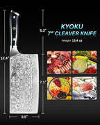 KYOKU Gin Series Vegetable Cleaver Knife, 7" Asian Vegetable Knife, Japanese VG10 Damascus Stainless Steel Knife, Professional Kitchen Knife with Silver Ion Blade G10 Handle Mosaic Pin Sheath & Case