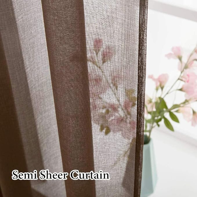MIULEE Chocolate Brown Linen Textured Sheer Curtains 54W×63L - Image 5