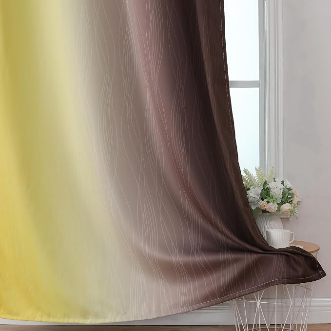 Brown and Yellow Blackout Curtains 52Wx45L Inch 2 Panels | Thermal Insulated - Image 6