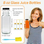 3 Pack 8oz Glass Juice Bottles with Lids, 250ml Reusable Glass Juicing Bottles, Square Drinking Jars Drink Containers with Caps for Water, Milk, Ginger, Kombucha, Beverages