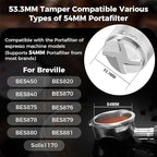 IKAPE Coffee Products, 53mm Coffee Distributor & Hand Tamper, Adjustable Depth Espresso Distributor Fits All 53mm Espresso Portafilter, Compatible with 54MM Breville Bottomless Portafilter (Silver)