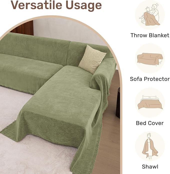 2 Pieces Sectional Couch Covers L Shaped Cover XXL Light Sage | Thick Washable - Image 6