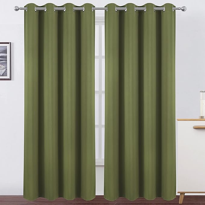 Olive Green Blackout Curtains/52 x 84 Inch Long/Set of 2 Curtain Panels/Thermal by Lemomo