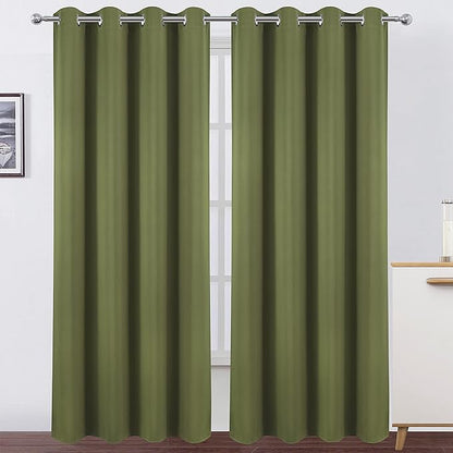 Olive Green Blackout Curtains/52 x 84 Inch Long/Set of 2 Curtain Panels/Thermal by Lemomo