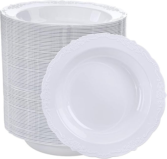 DaYammi 100 Pack Plastic Bowls, 12oz Disposable Soup Bowls, Heavy Duty Dinner Bowls for Weddings, Parties, Dinners, Catering and Everyday Use