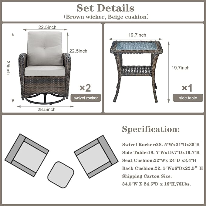 Belord Patio Wicker Chairs Swivel Rocker - Image 2