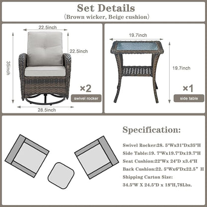 Belord Patio Wicker Chairs Swivel Rocker - Image 2