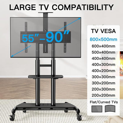 PERLESMITH Mobile TV Stand for 55-90 Inch Flat/Curved Screen TV Max VESA - Image 2