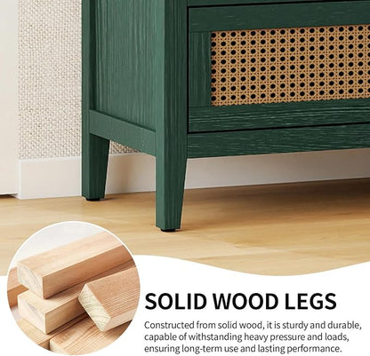 31.5" Retro Green Accent Storage Cabinets, Boho 3-Drawer Cabinets - Image 4
